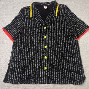 Touche LA VTG Button Up Shirt 22/42 Black Calligraphy Y2K Harajuku Goth Neon